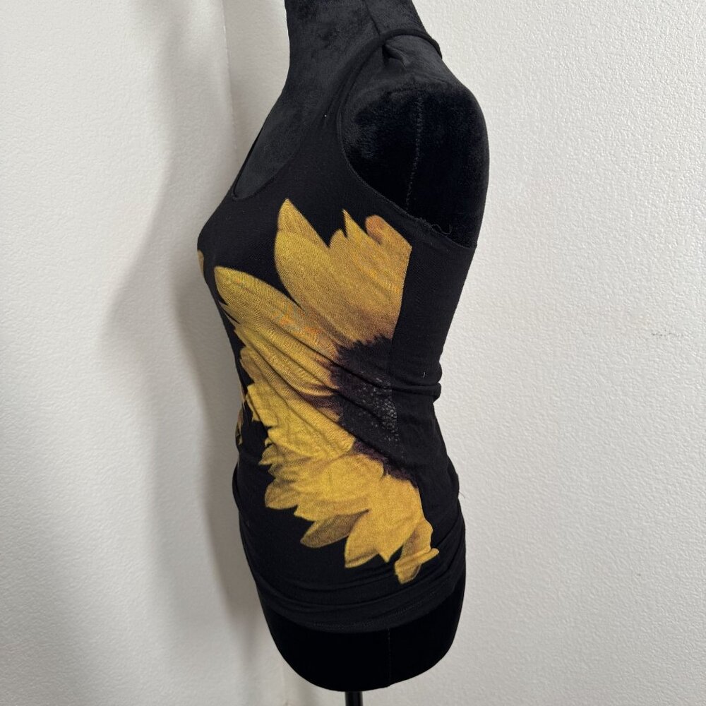 Sunflower Print Black Racerback Tank Top Small Rayon & Spandex Retro Doll‎ - Picture 6 of 8
